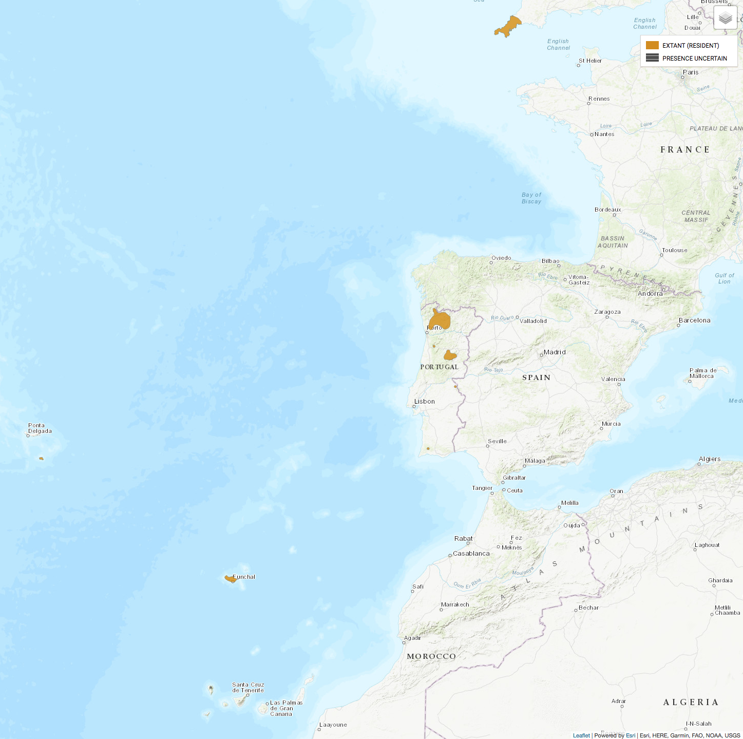 Área distribucion Marsupella profunda IUCN 2019